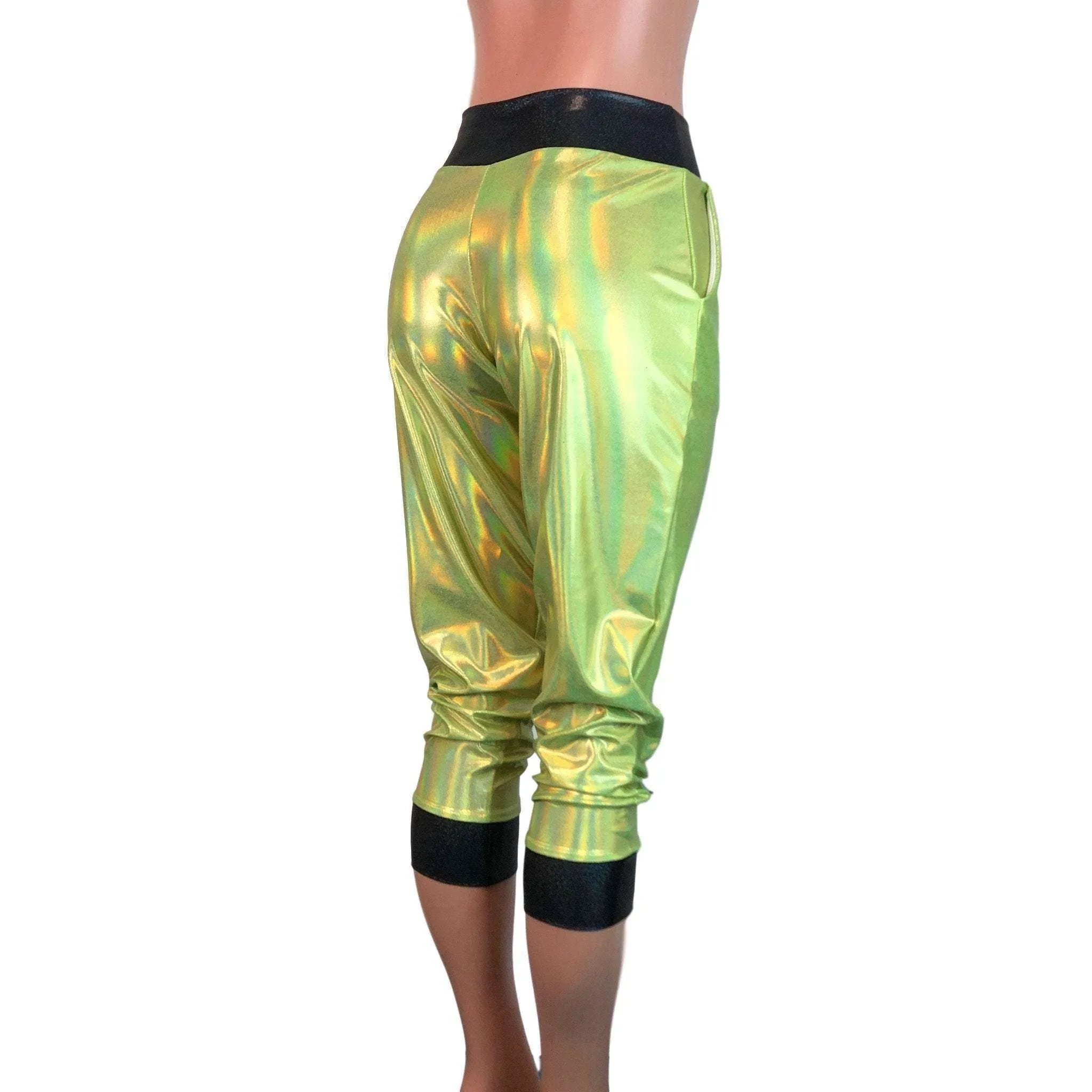 Lime W/ Black Holograph Joggers w/ Pockets Women's