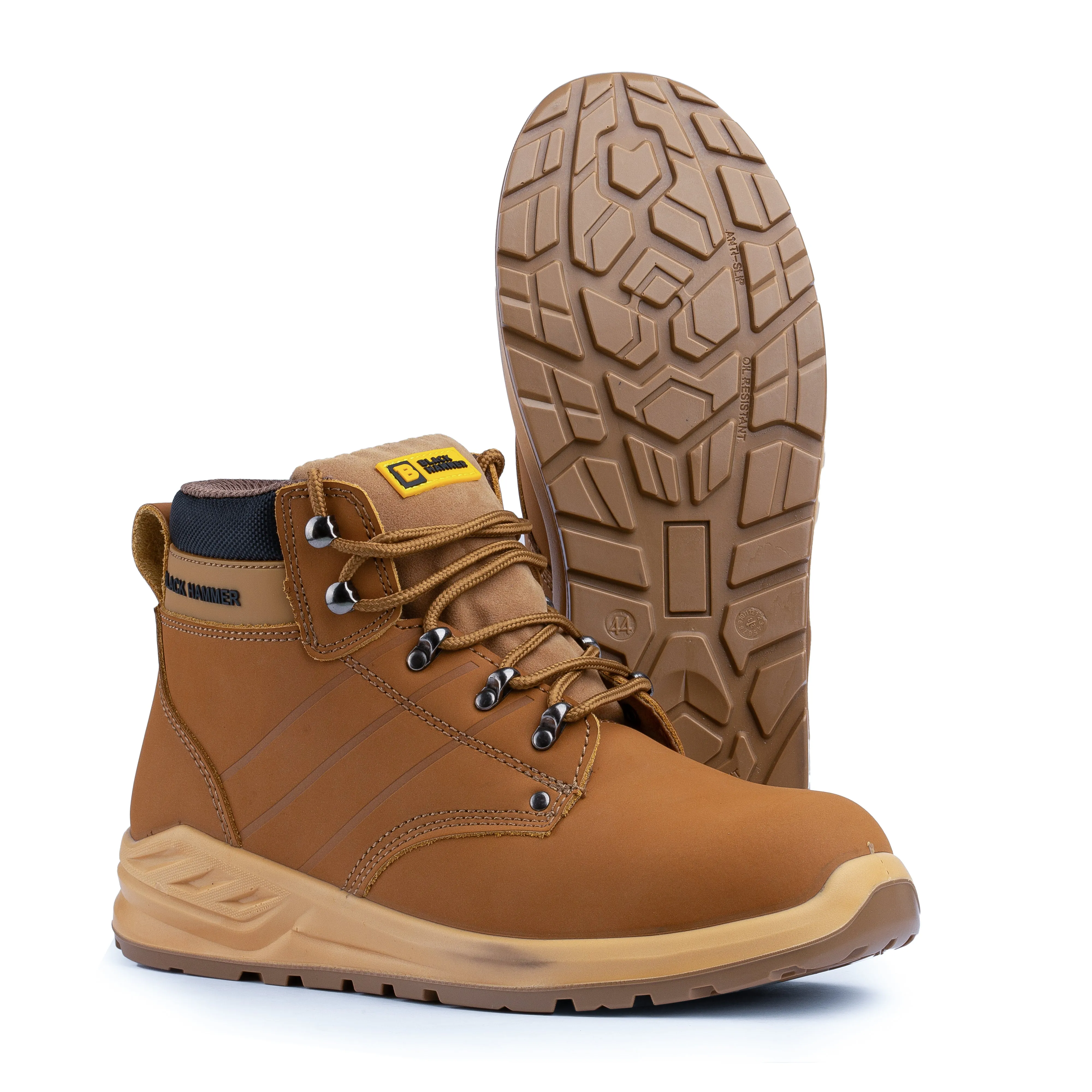 Mens Tan Safety Boots with Steel Toe Cap - Black Hammer 'George'