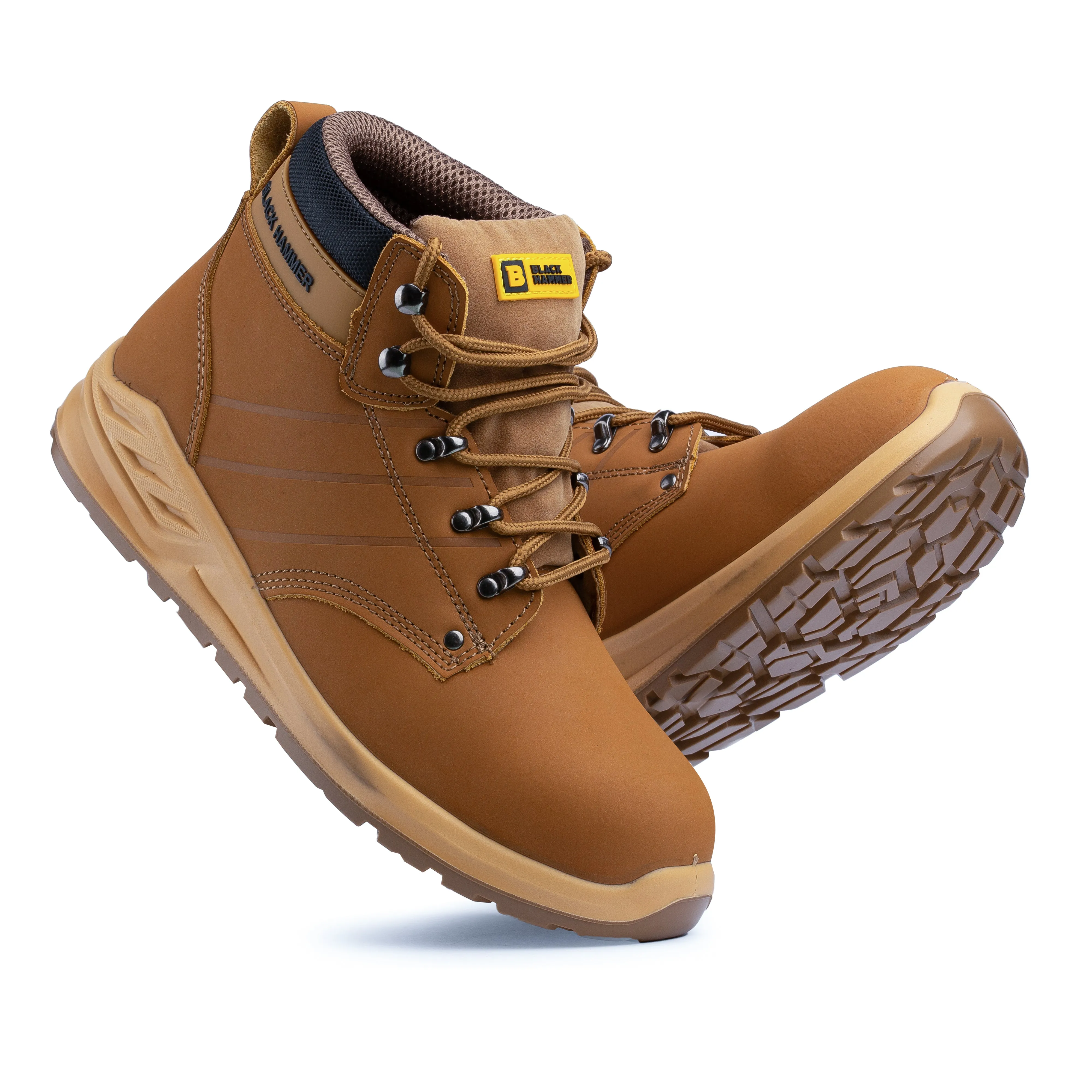 Mens Tan Safety Boots with Steel Toe Cap - Black Hammer 'George'