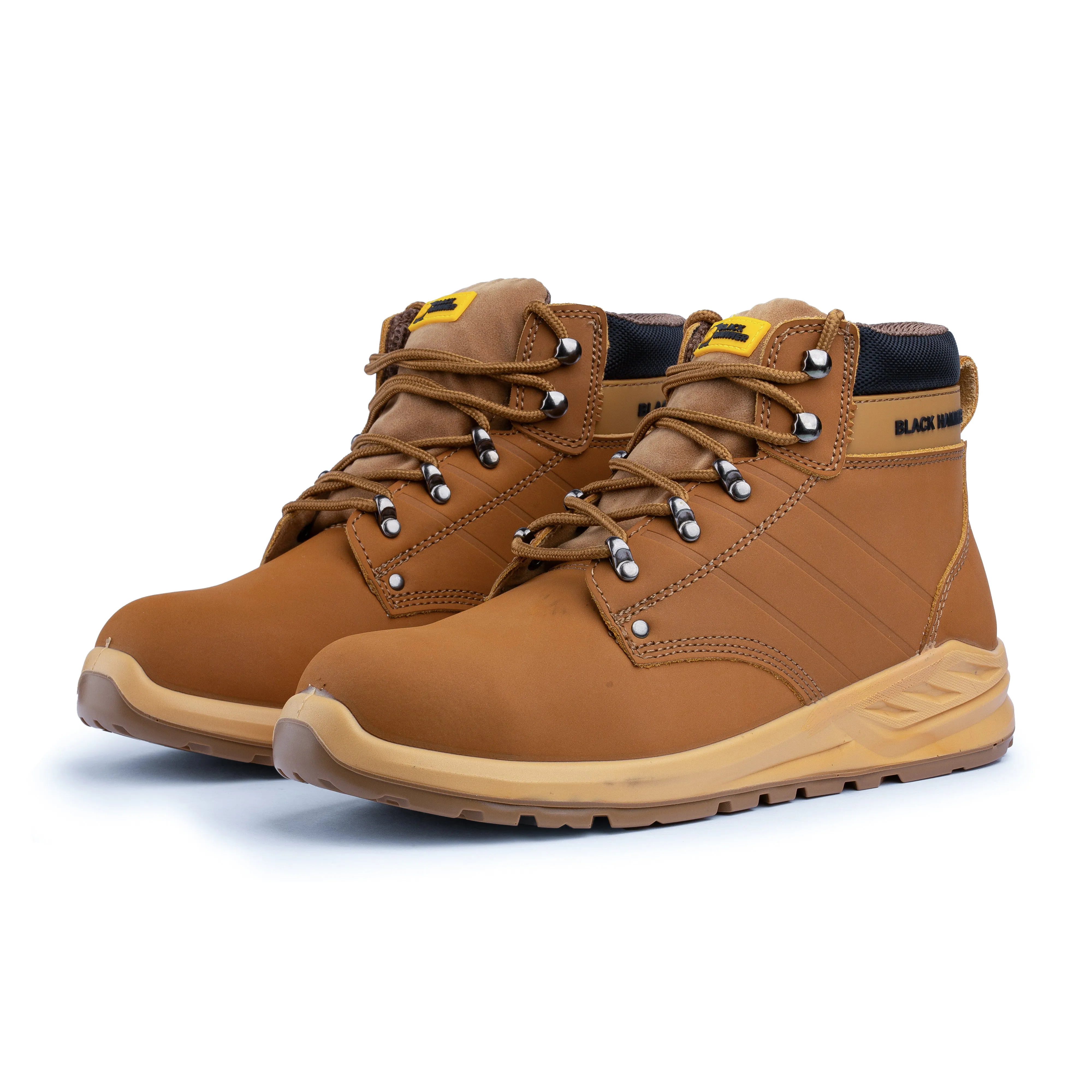 Mens Tan Safety Boots with Steel Toe Cap - Black Hammer 'George'