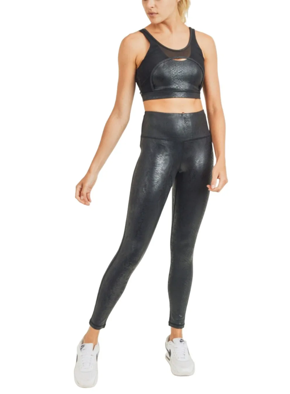 Mono B Glossy Shadow Snake Mesh Sports Bra AT2933