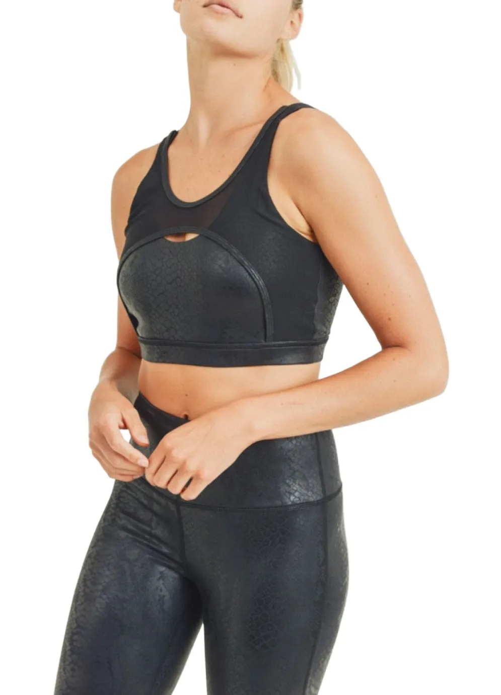 Mono B Glossy Shadow Snake Mesh Sports Bra AT2933