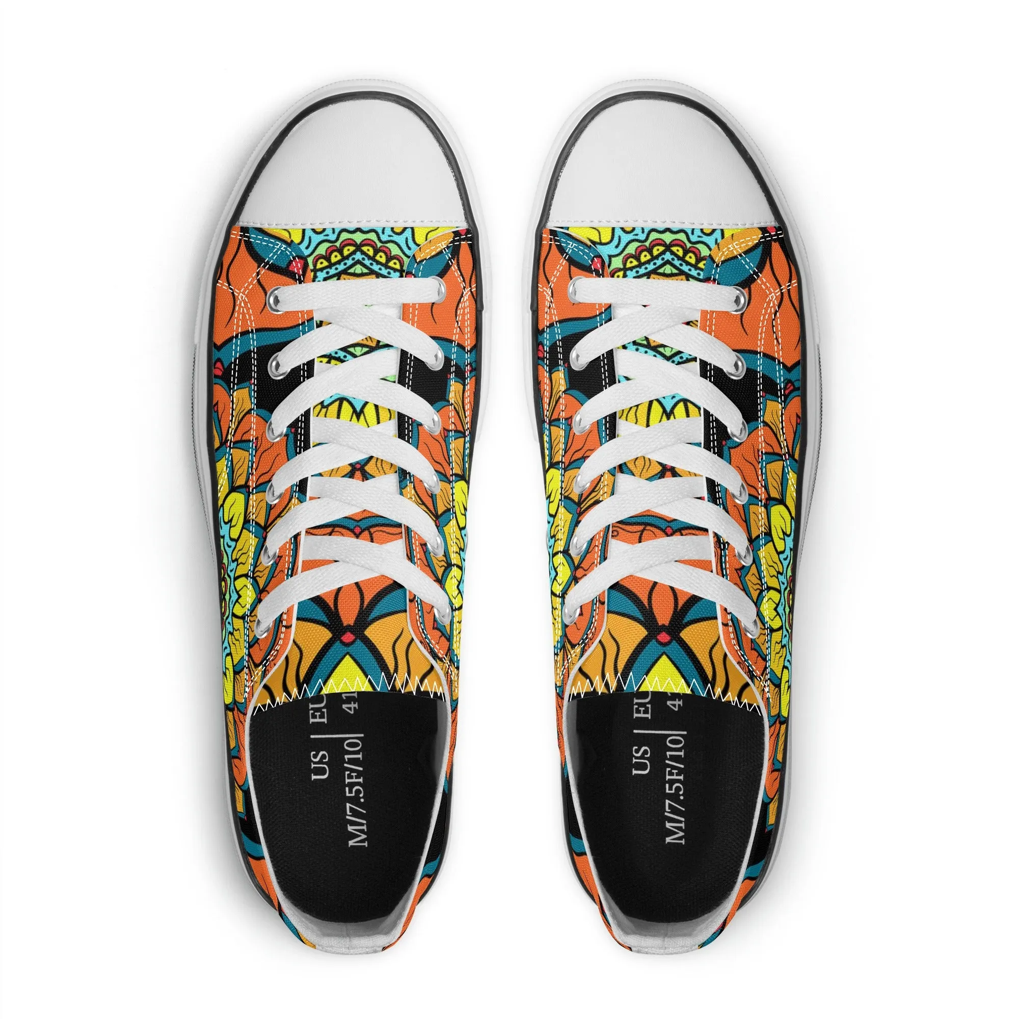 Orange, Yellow and Blue Mandala Pattern - Womens Classic Low Top Canvas Shoes for Footwear Lovers