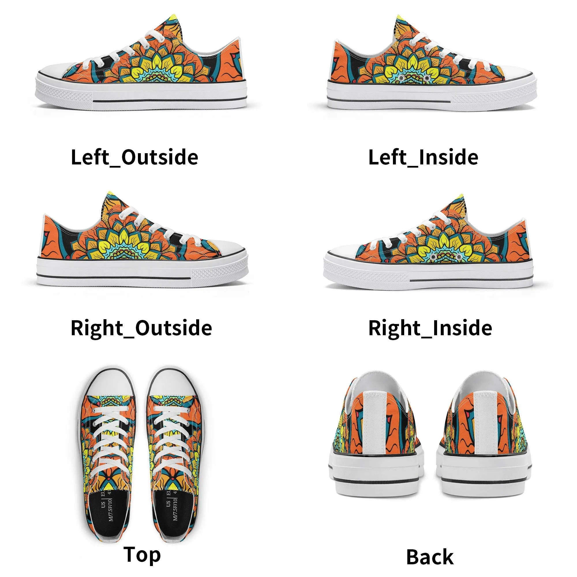 Orange, Yellow and Blue Mandala Pattern - Womens Classic Low Top Canvas Shoes for Footwear Lovers