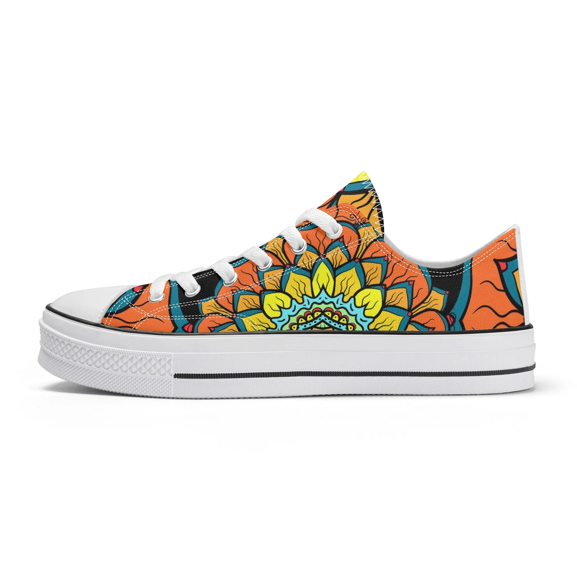 Orange, Yellow and Blue Mandala Pattern - Womens Classic Low Top Canvas Shoes for Footwear Lovers