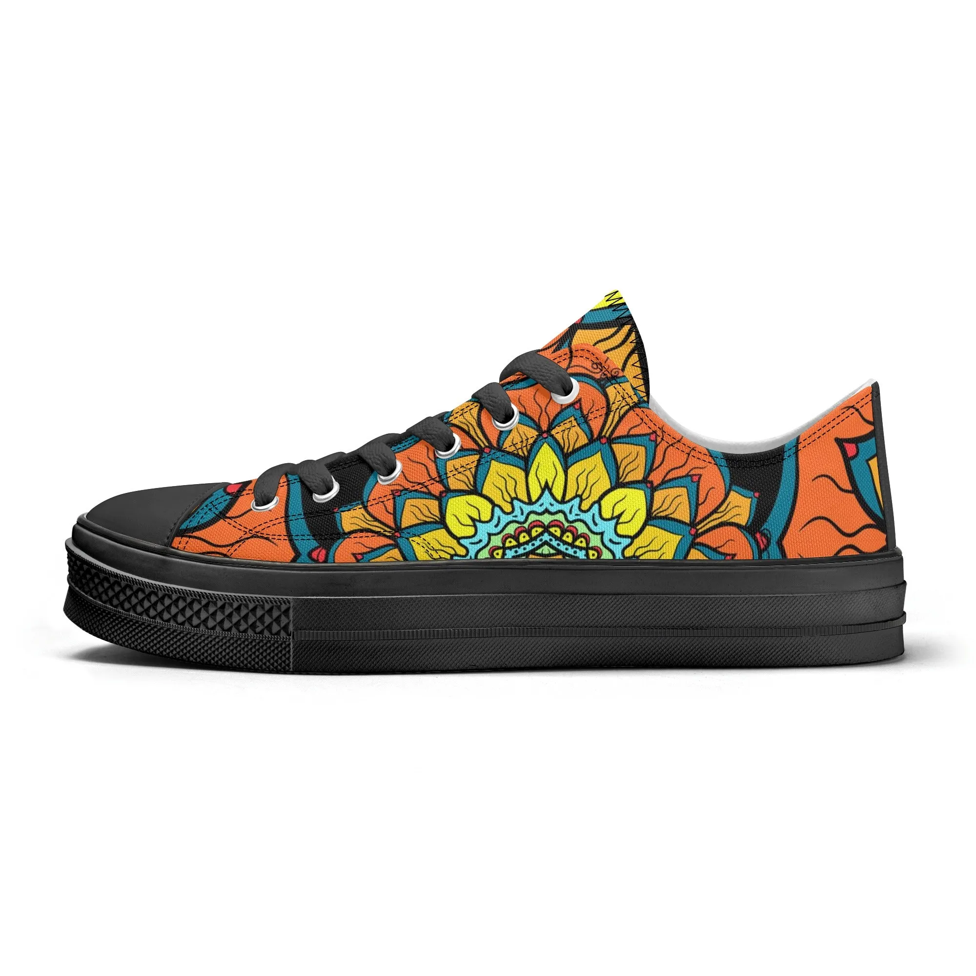 Orange, Yellow and Blue Mandala Pattern - Womens Classic Low Top Canvas Shoes for Footwear Lovers