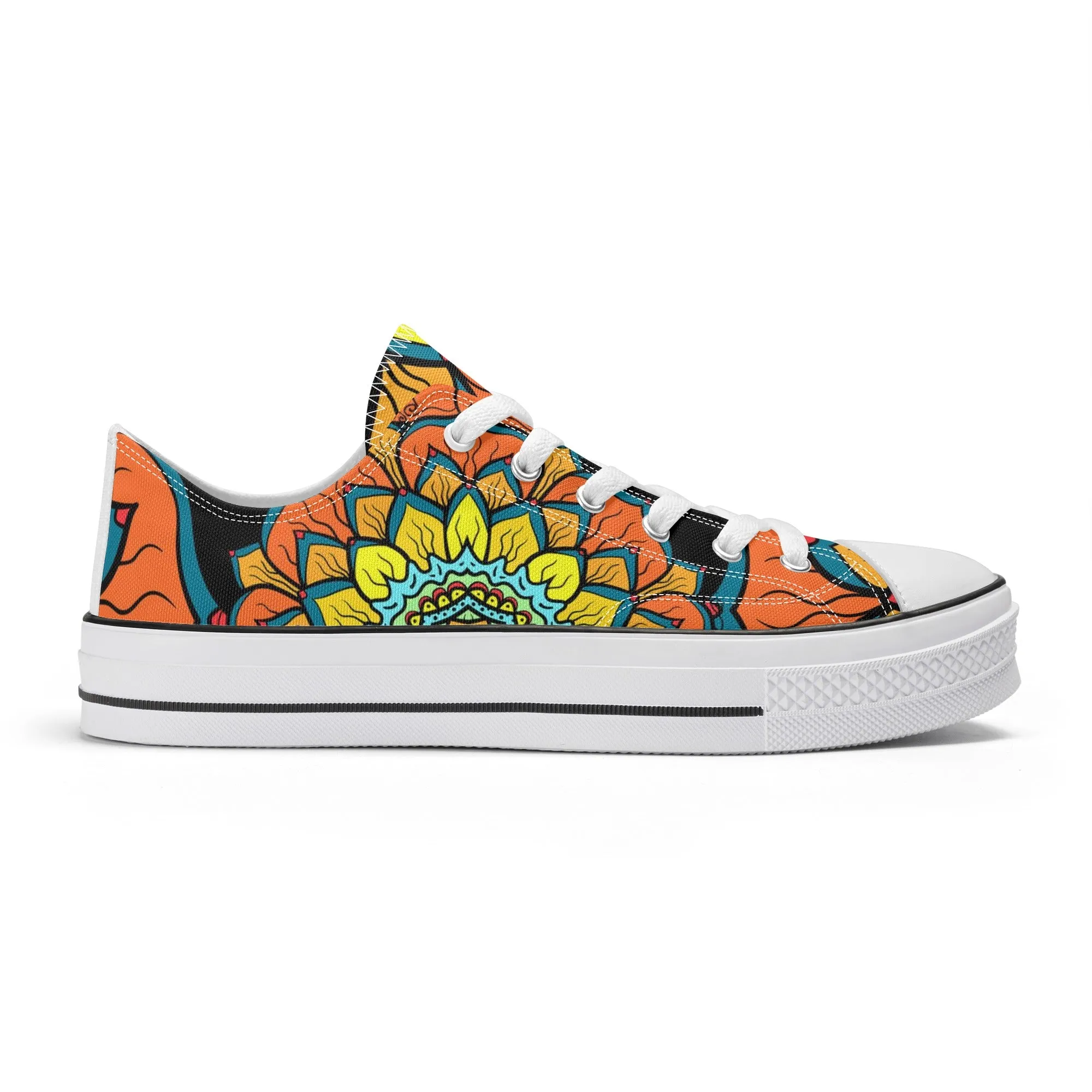 Orange, Yellow and Blue Mandala Pattern - Womens Classic Low Top Canvas Shoes for Footwear Lovers