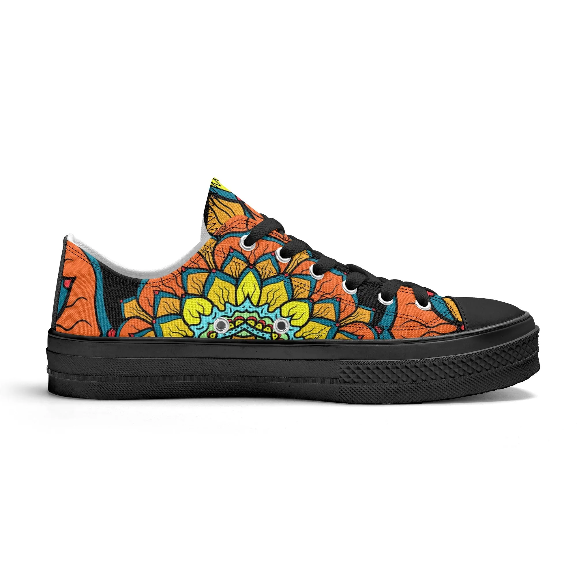 Orange, Yellow and Blue Mandala Pattern - Womens Classic Low Top Canvas Shoes for Footwear Lovers