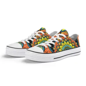 Orange, Yellow and Blue Mandala Pattern - Womens Classic Low Top Canvas Shoes for Footwear Lovers