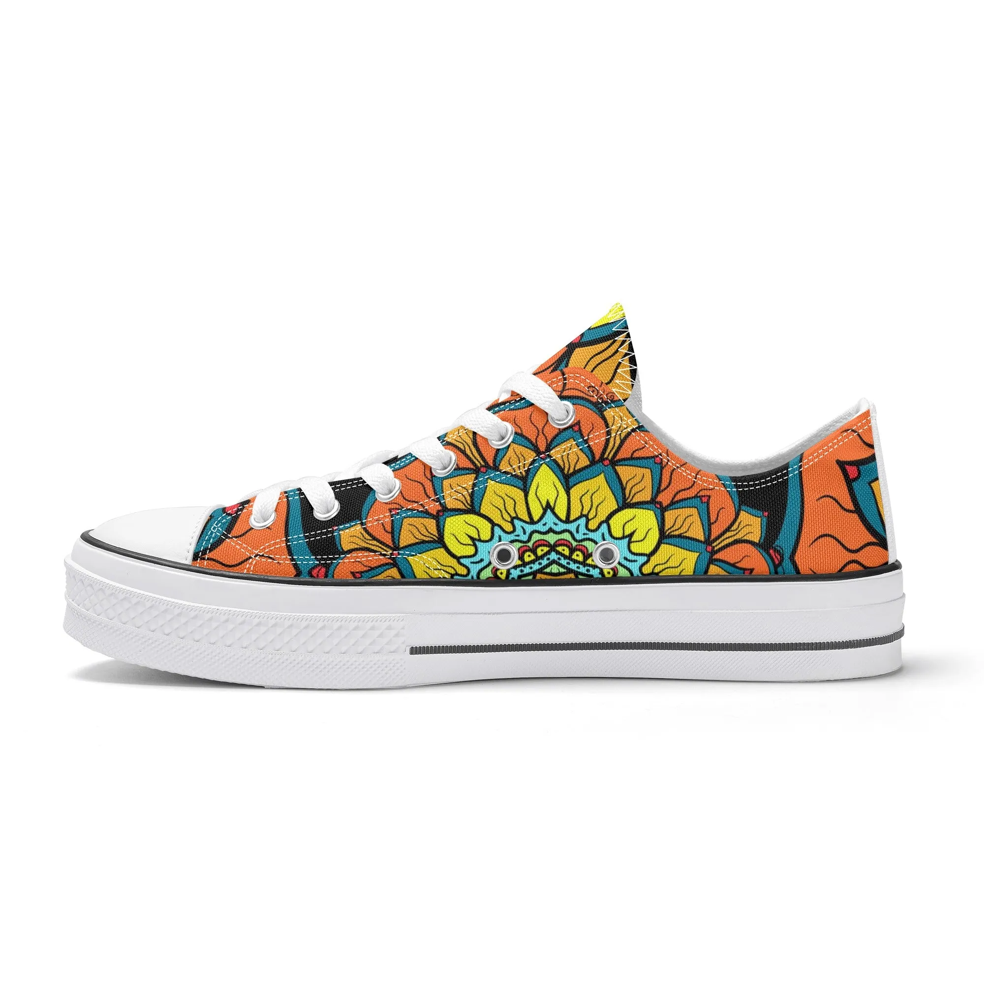 Orange, Yellow and Blue Mandala Pattern - Womens Classic Low Top Canvas Shoes for Footwear Lovers