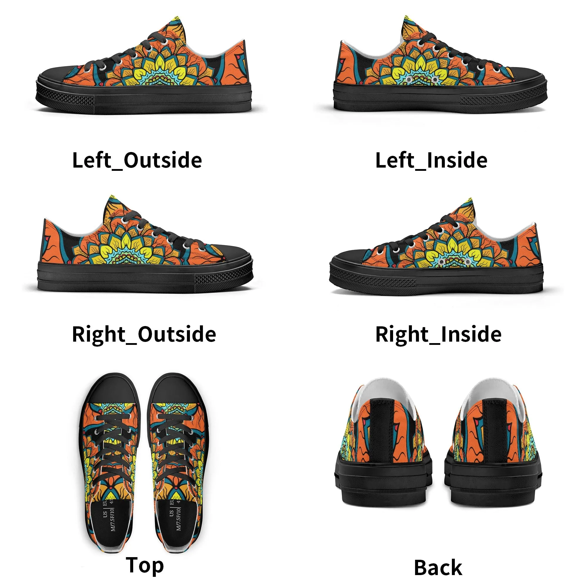 Orange, Yellow and Blue Mandala Pattern - Womens Classic Low Top Canvas Shoes for Footwear Lovers