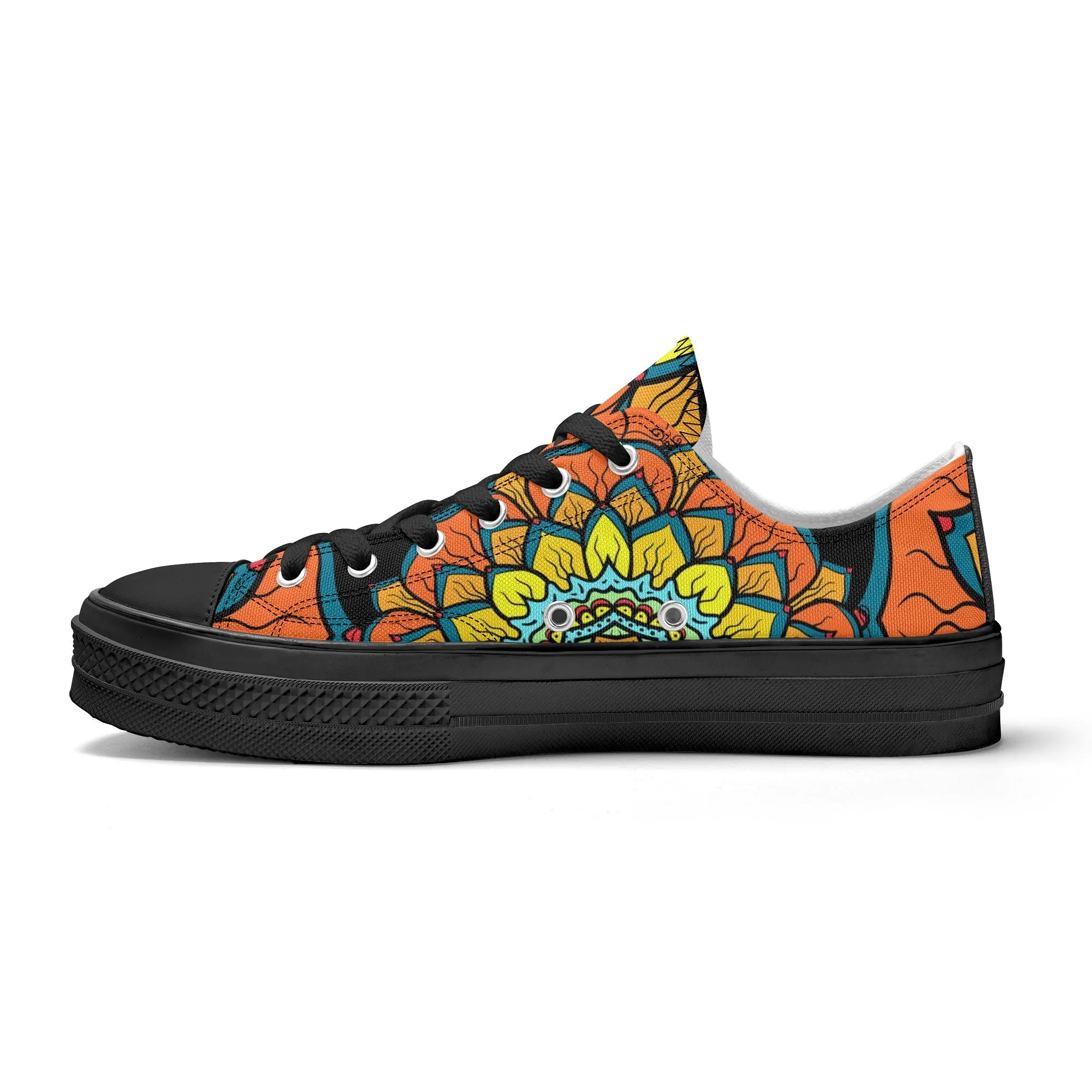 Orange, Yellow and Blue Mandala Pattern - Womens Classic Low Top Canvas Shoes for Footwear Lovers