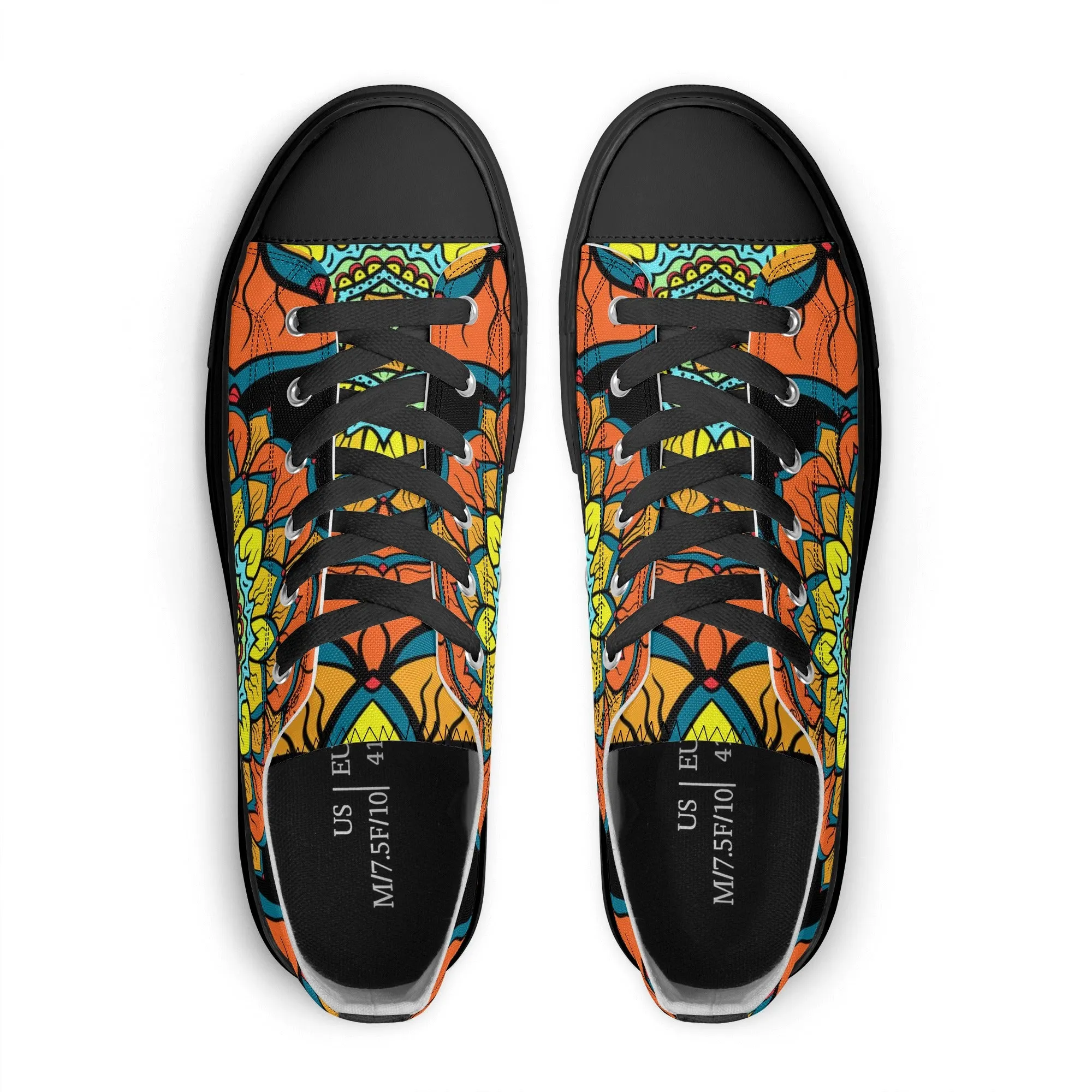 Orange, Yellow and Blue Mandala Pattern - Womens Classic Low Top Canvas Shoes for Footwear Lovers