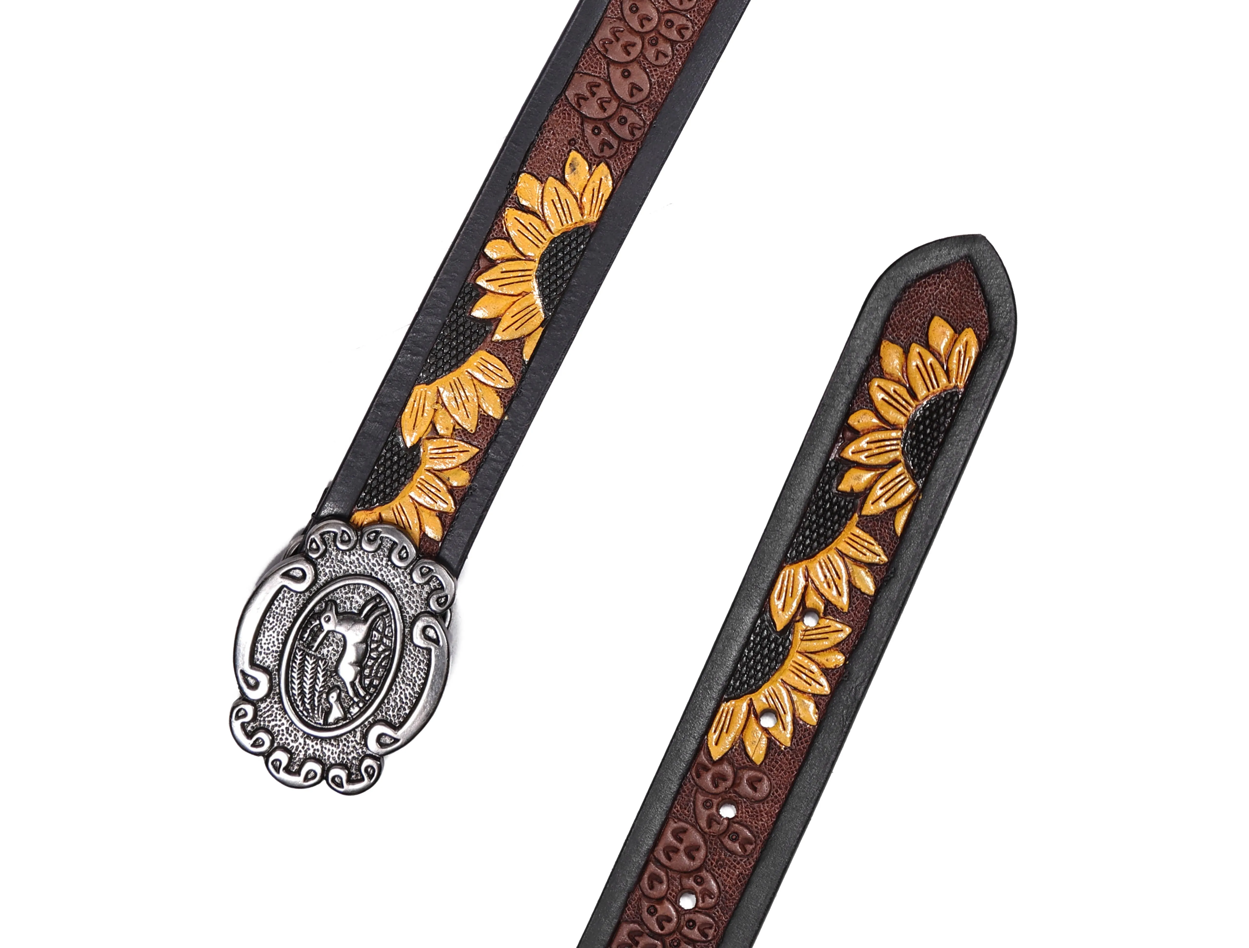 "Vibrant Elegance: Hand-Carved Yellow Leather Belts" Art: LB-816