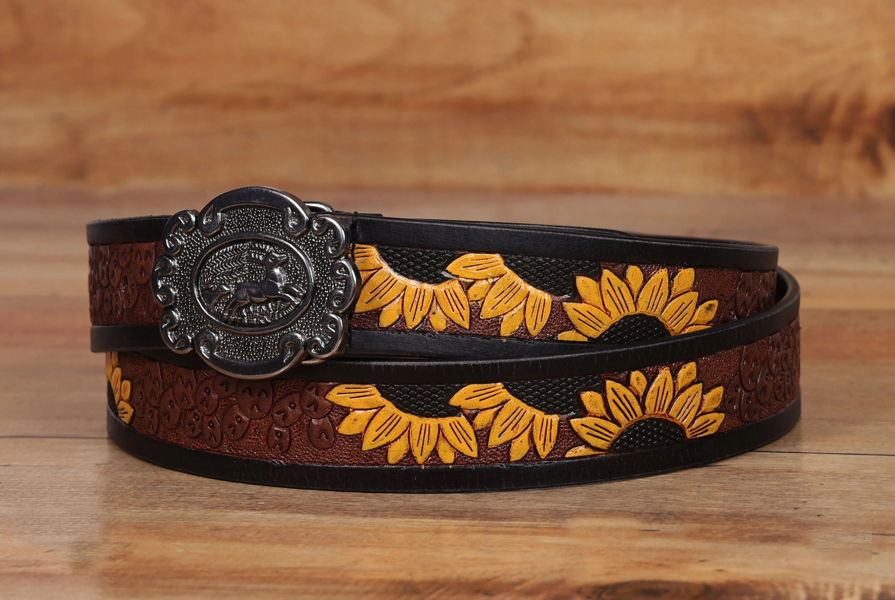 "Vibrant Elegance: Hand-Carved Yellow Leather Belts" Art: LB-816