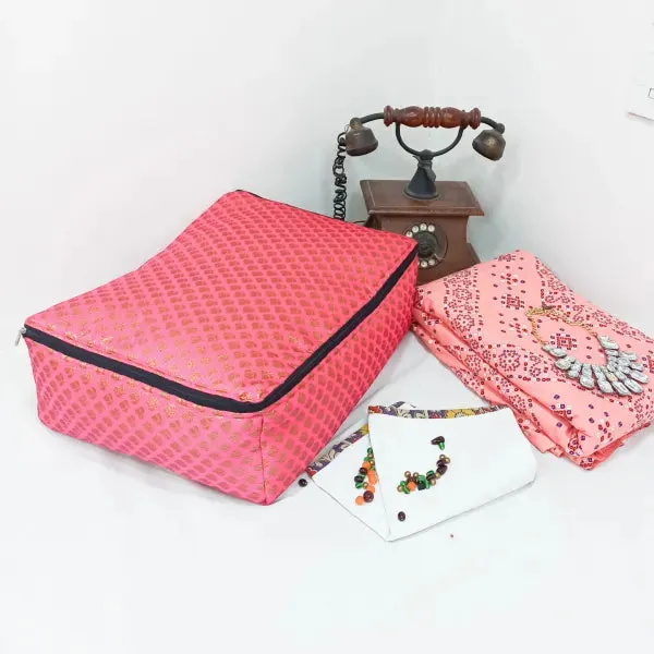 Saree Storage Bags Pink Colour with Small Leaf Design.