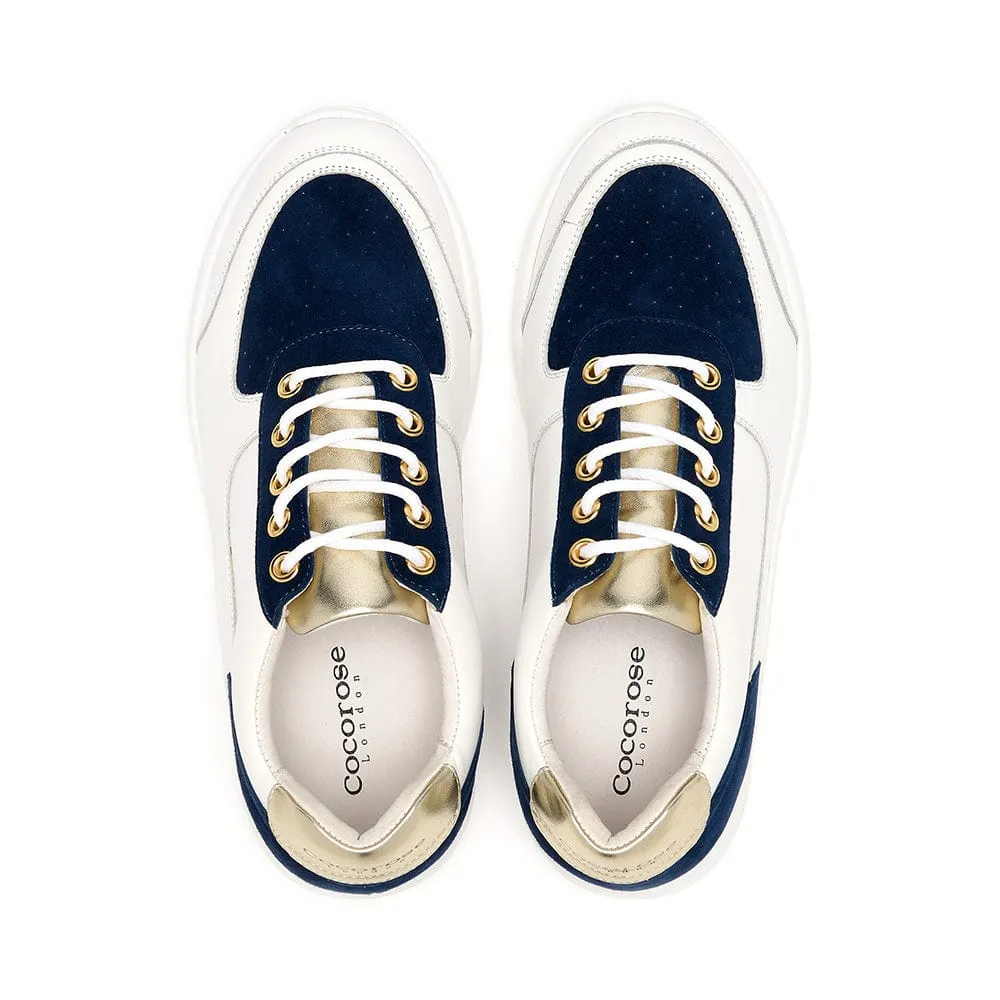 Shoreditch - Navy & Gold Leather Trainers