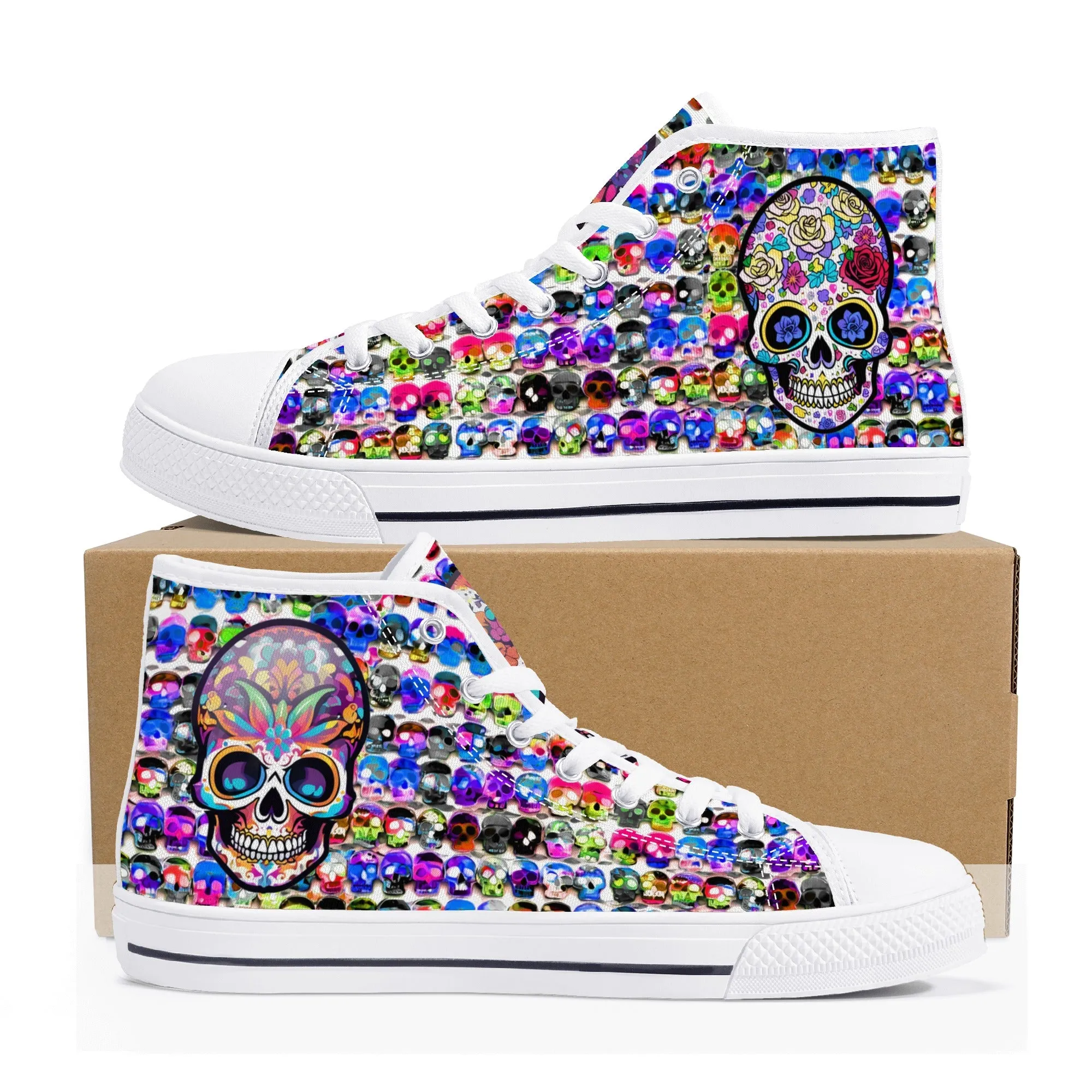 Skull Pattern Collection - Womens Classic High Top Canvas Shoes