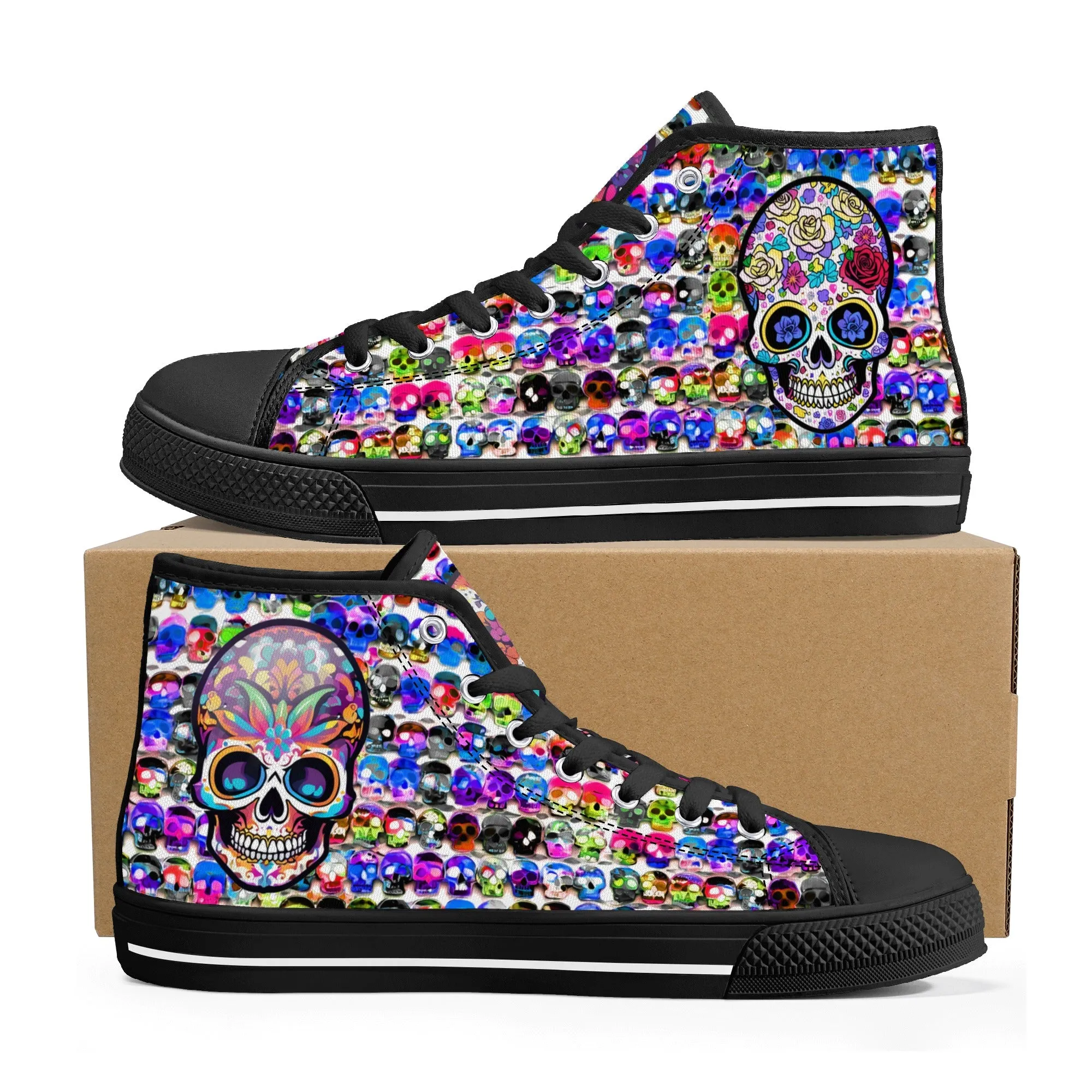 Skull Pattern Collection - Womens Classic High Top Canvas Shoes