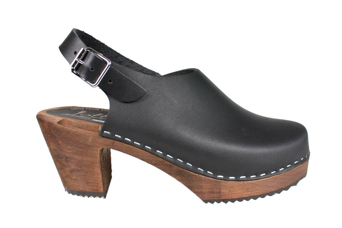 Slingback Clogs in Black on Brown Base