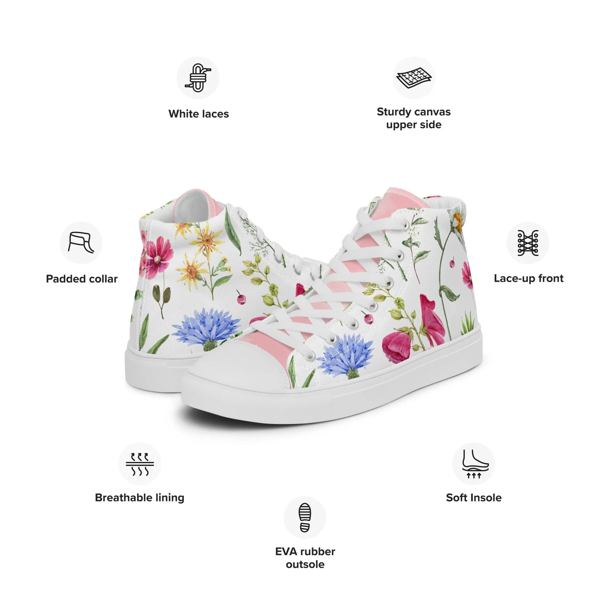 Women’s floral botanical high top canvas shoes